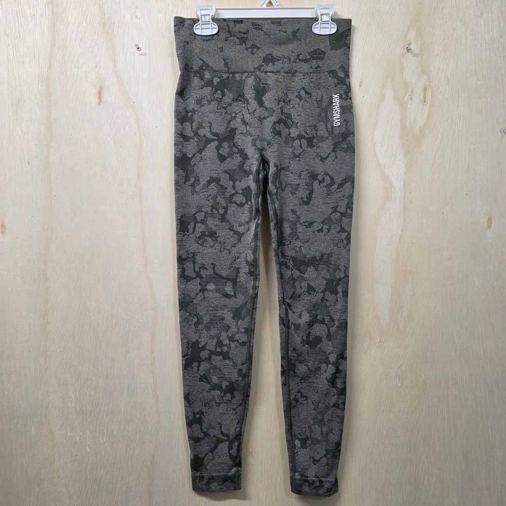 Gymshark Adapt Camo Seamless Leggings Grey Green Scrunch Butt High Rise Medium